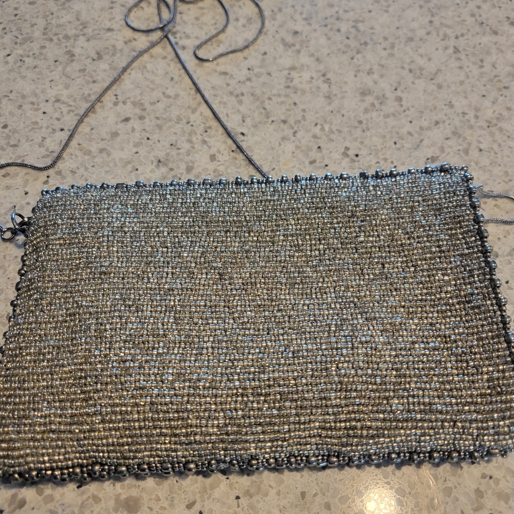MARY FRANCES Silver Beaded With Long Chain Strap Exelent - Picture 6 of 12